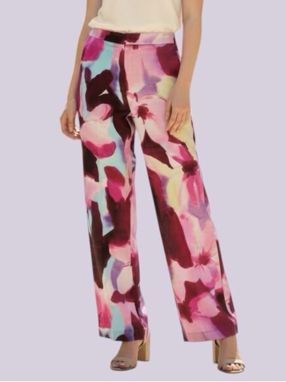 NWT Zara Printed High Waist Floral Pants with Satin Finish - Picture 2 of 5